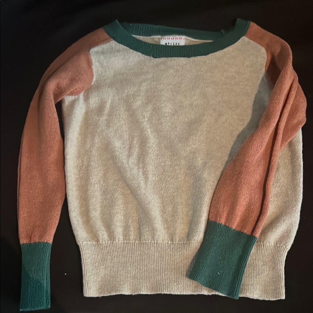 Colorblock Sweater with Green and Pink Accents